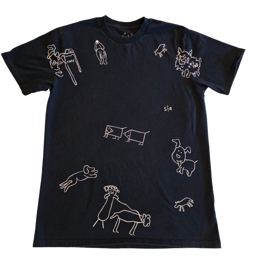 Sia Official Tour Merch Dog Doodles Graphic Tee Black Organic Cotton Medium
